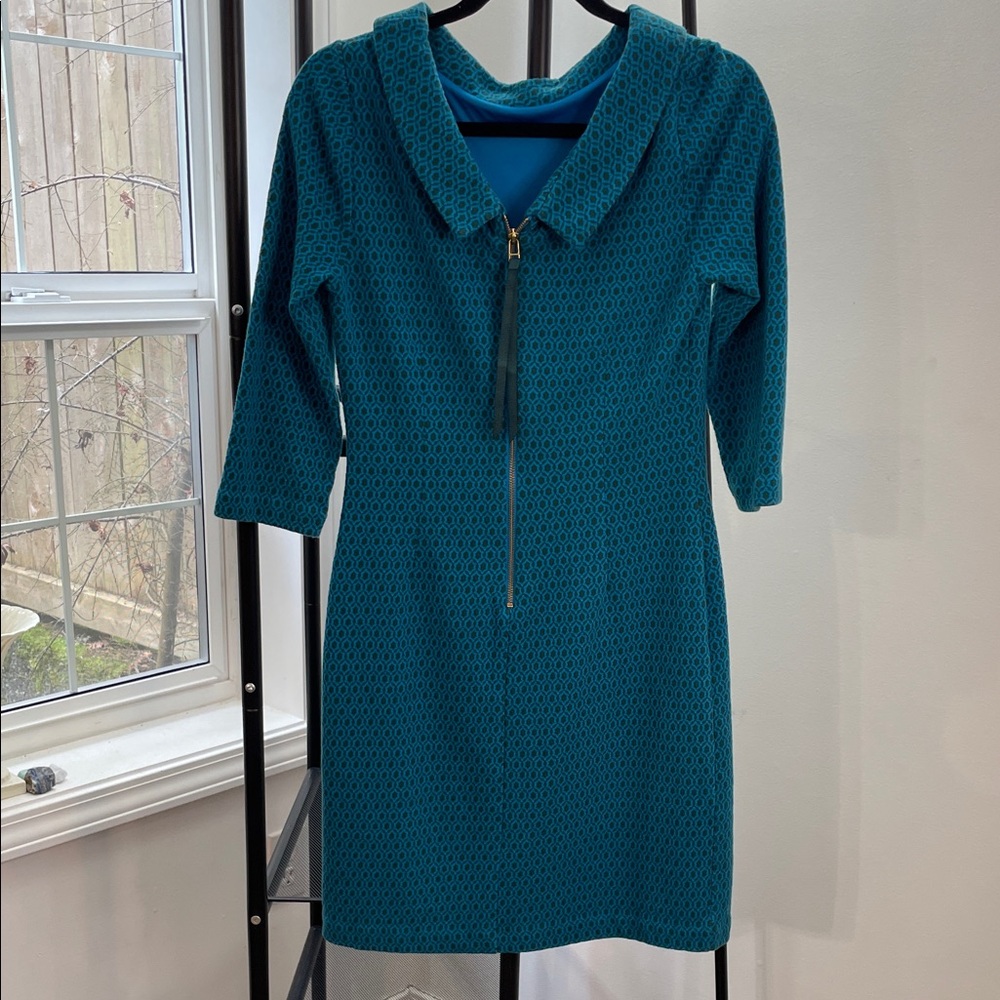 Boden Teal Textured Long Sleeve Dress